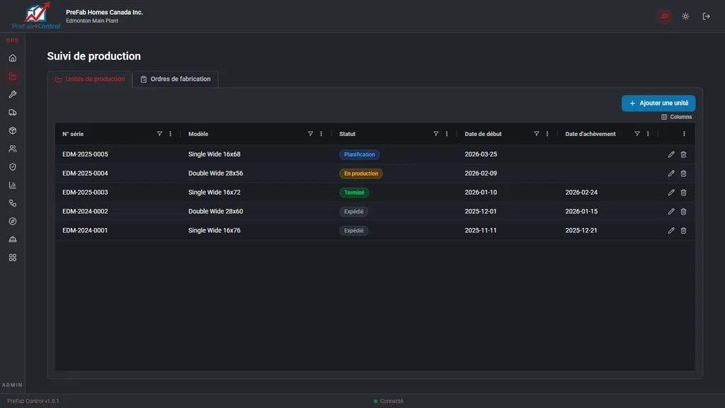Suivi de production dans PreFabControl